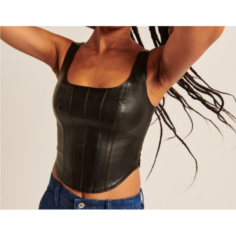 Abercrombie‎ & Fitch vegan leather corset scoop neck grunge vamp top size XS